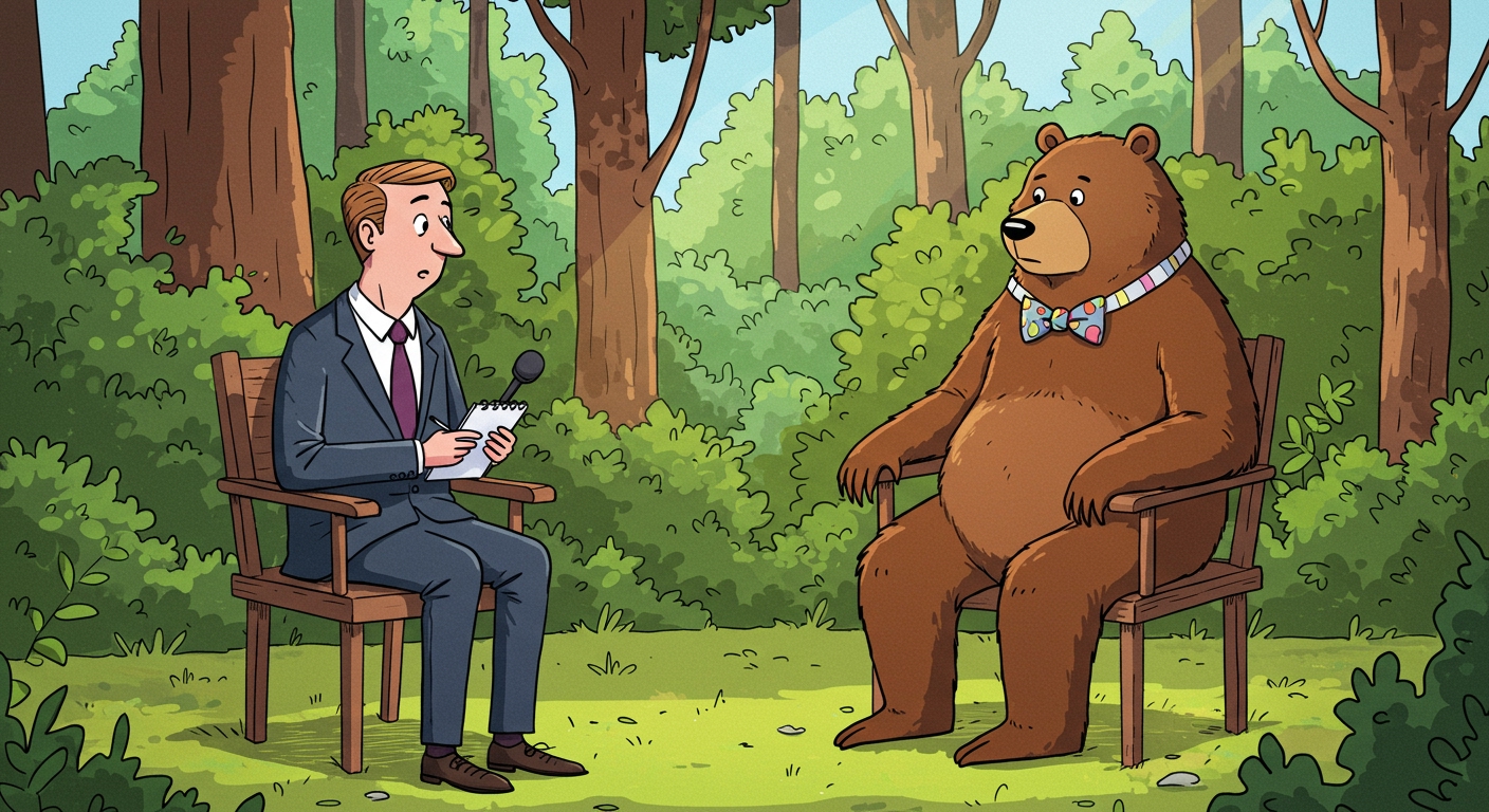 a-business-man-interviewing-a-bear-in-a-forest-fra-cartoon a-business-man-interviewing-a-bear-in-a-forest-fra-cartoon
